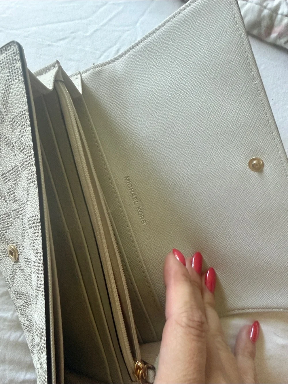 Michael Kors Cream Signature MK Logo Wallet with Gold Hardware